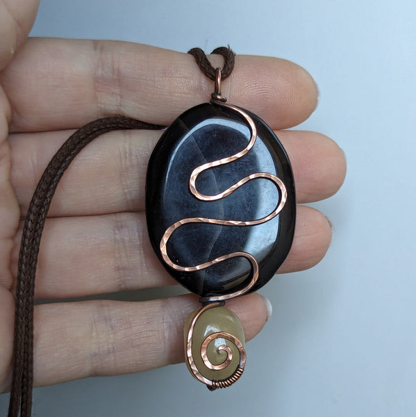 Onyx Agate Oxidized Copper Pendant