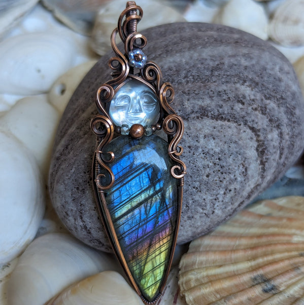 Labradorite Goddess Wire Wrapped Pendant in Oxidized Copper