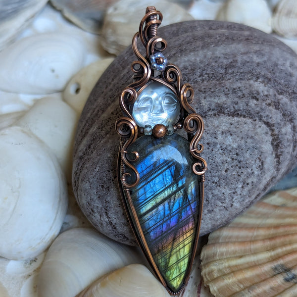 Labradorite Goddess Wire Wrapped Pendant in Oxidized Copper