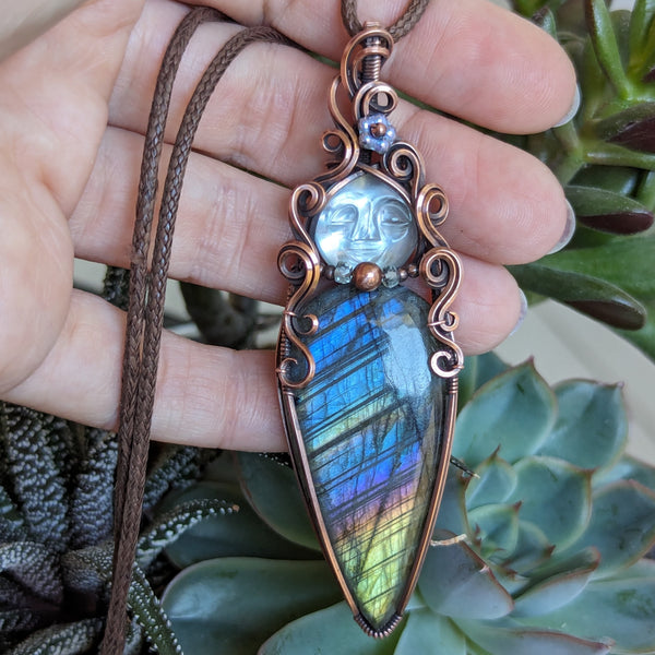 Labradorite Goddess Wire Wrapped Pendant in Oxidized Copper