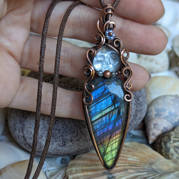 Labradorite Goddess Wire Wrapped Pendant in Oxidized Copper