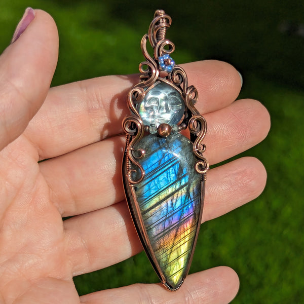 Labradorite Goddess Wire Wrapped Pendant in Oxidized Copper