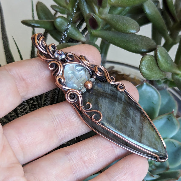 Labradorite Goddess Wire Wrapped Pendant in Oxidized Copper