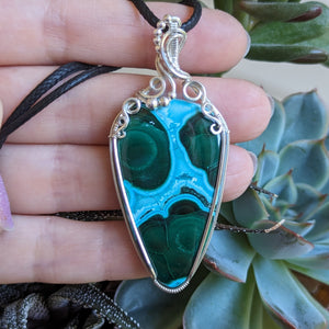 Malachite Chrysocolla Wire Wrapped Pendant in Sterling Silver