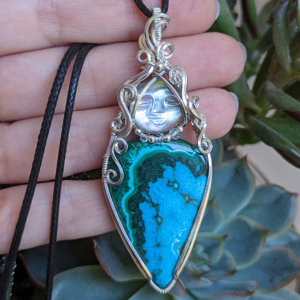 Malachite Chrysocolla Goddess Wire Wrapped Pendant in Sterling Silver