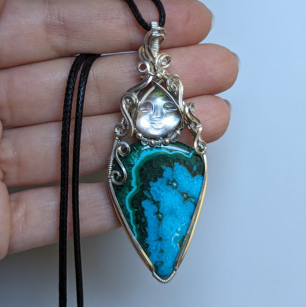 Malachite Chrysocolla Goddess Wire Wrapped Pendant in Sterling Silver