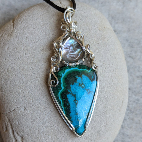 Malachite Chrysocolla Goddess Wire Wrapped Pendant in Sterling Silver