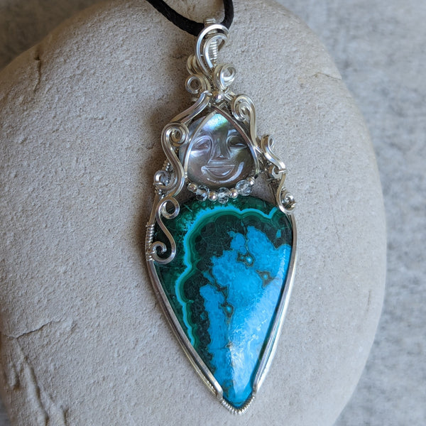 Malachite Chrysocolla Goddess Wire Wrapped Pendant in Sterling Silver