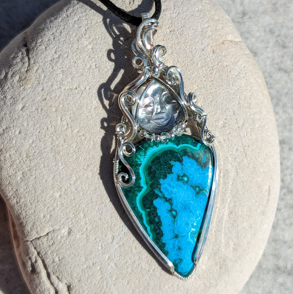 Malachite Chrysocolla Goddess Wire Wrapped Pendant in Sterling Silver