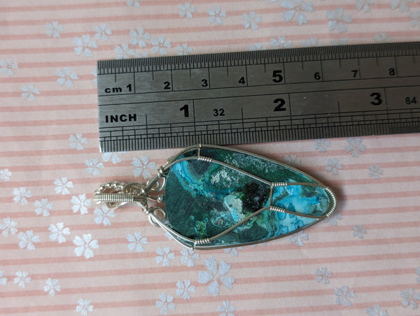 Malachite Chrysocolla Wire Wrapped Pendant in Sterling Silver