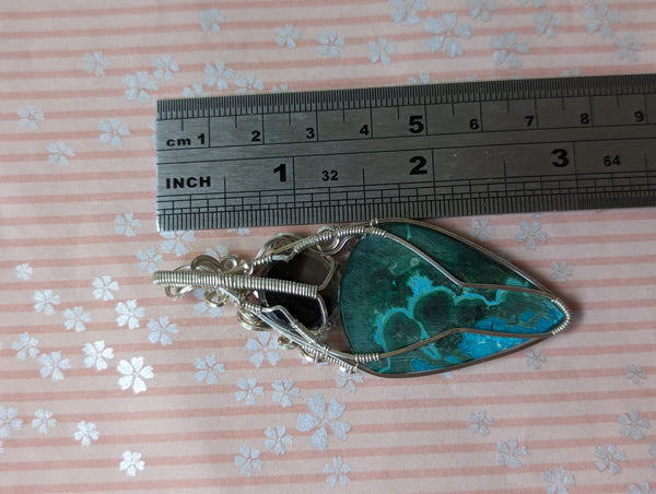 Malachite Chrysocolla Goddess Wire Wrapped Pendant in Sterling Silver