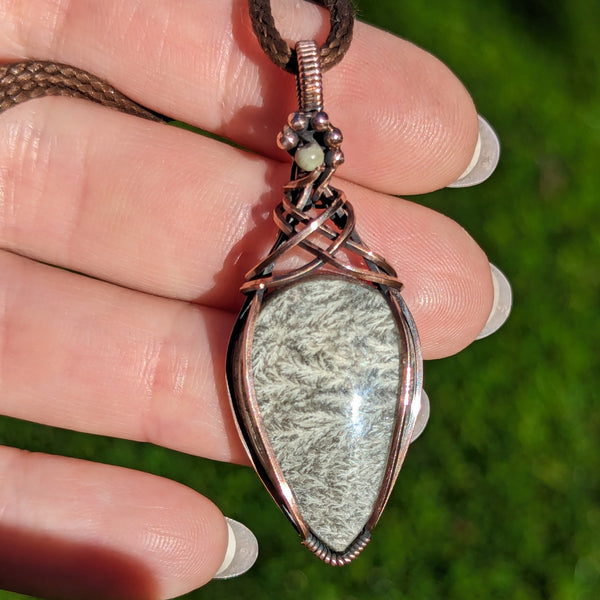 Plume Agate Pendant in Oxidized Copper