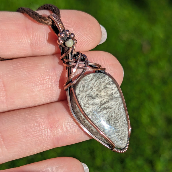 Plume Agate Pendant in Oxidized Copper