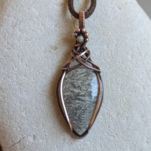 Plume Agate Pendant in Oxidized Copper