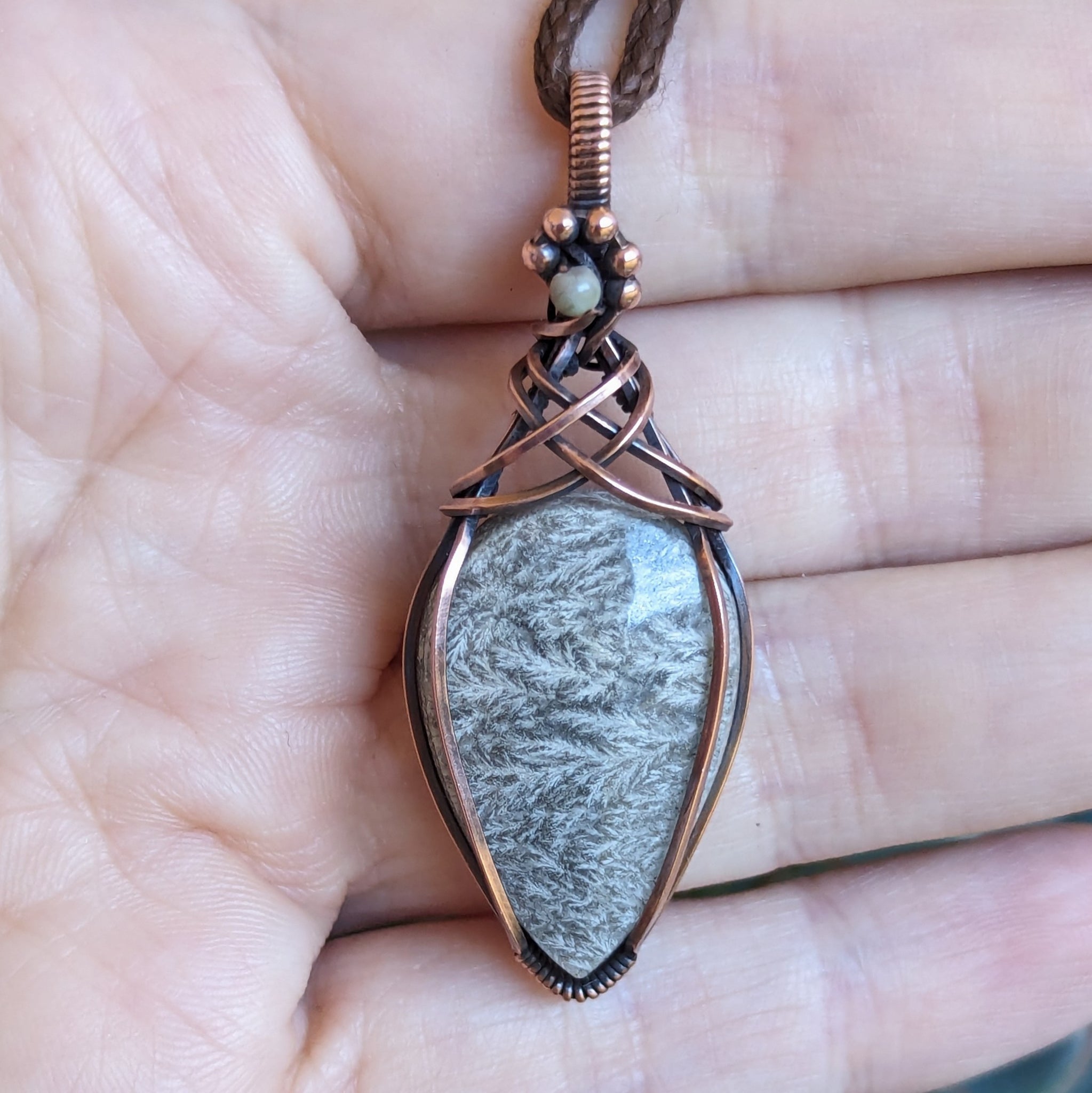 Plume Agate Pendant in Oxidized Copper