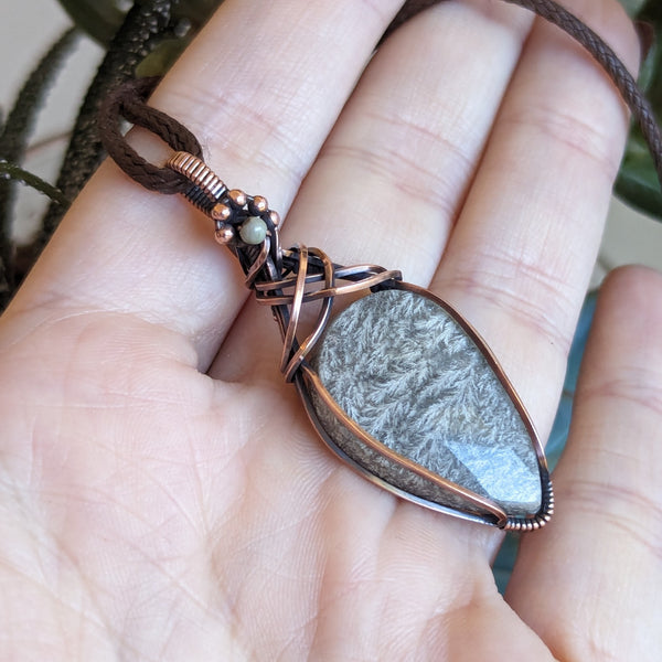 Plume Agate Pendant in Oxidized Copper