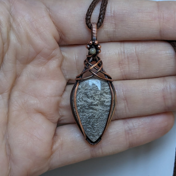 Plume Agate Pendant in Oxidized Copper