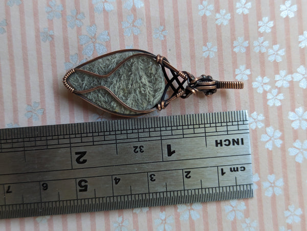 Plume Agate Pendant in Oxidized Copper