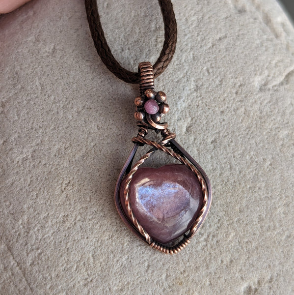 Lepidolite Mica Pendant in Oxidized Copper