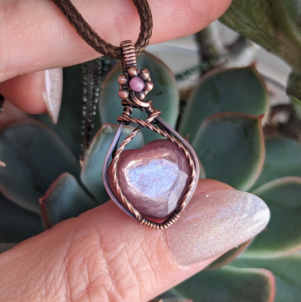 Lepidolite Mica Pendant in Oxidized Copper