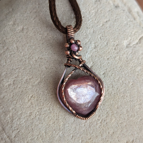 Lepidolite Mica Pendant in Oxidized Copper