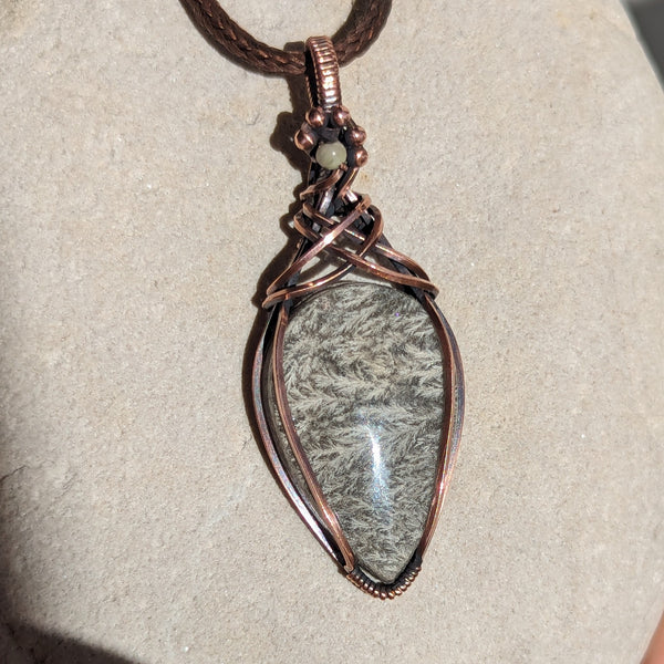 Plume Agate Pendant in Oxidized Copper