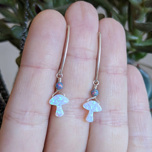 Opal Mushrooms Large Hook Dangle Earrings in Sterling Silver