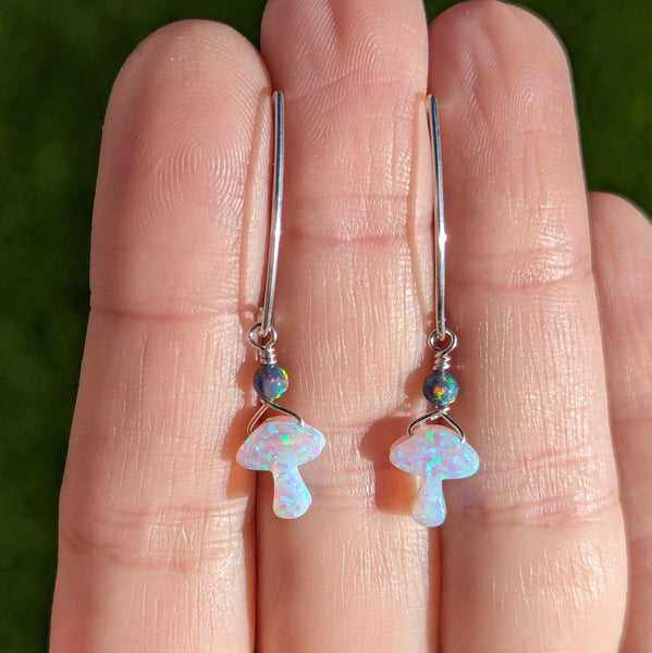 Opal Mushrooms Large Hook Dangle Earrings in Sterling Silver