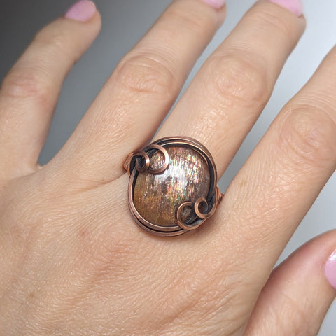 Sunstone Size 11 Ring in Oxidized Copper