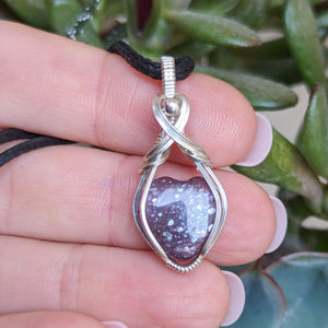 Iolite Sunstone Heart Wire Wrapped Sterling Silver Pendant