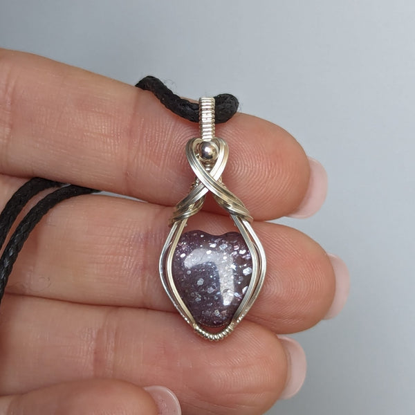 Iolite Sunstone Heart Wire Wrapped Sterling Silver Pendant