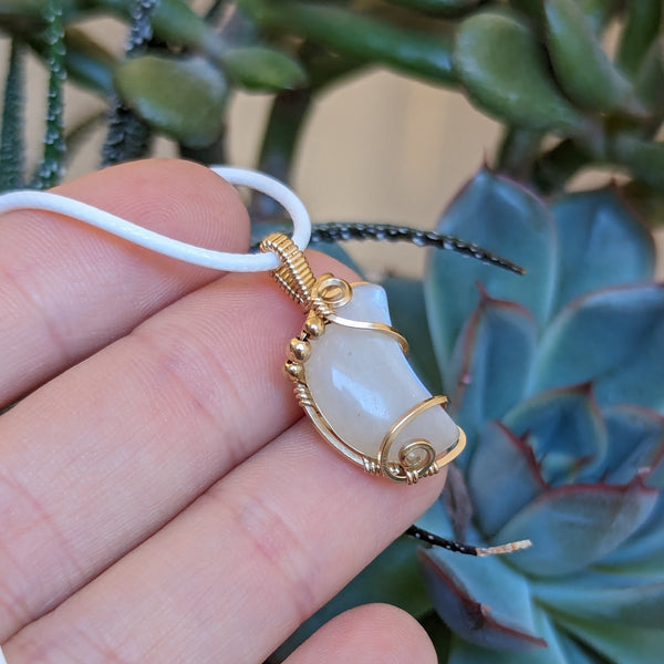 Moonstone Crescent Moon Wire Wrapped Pendant in Yellow Gold-fill