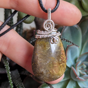 Lodolite Quartz with Rutile Wire Wrapped Sterling Silver Pendant