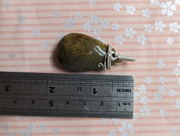 Lodolite Quartz with Rutile Wire Wrapped Sterling Silver Pendant