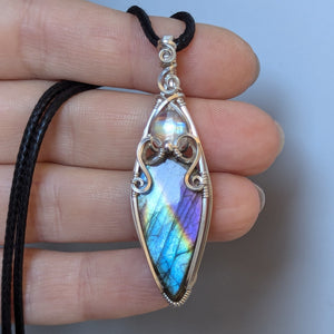 Labradorite & Rainbow Moonstone Wire Wrapped Sterling Silver Vase Pendant