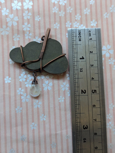 Pyrite Druzy Cloud with Rainbow Moonstone Wire Wrapped Pendant in Oxidized Copper