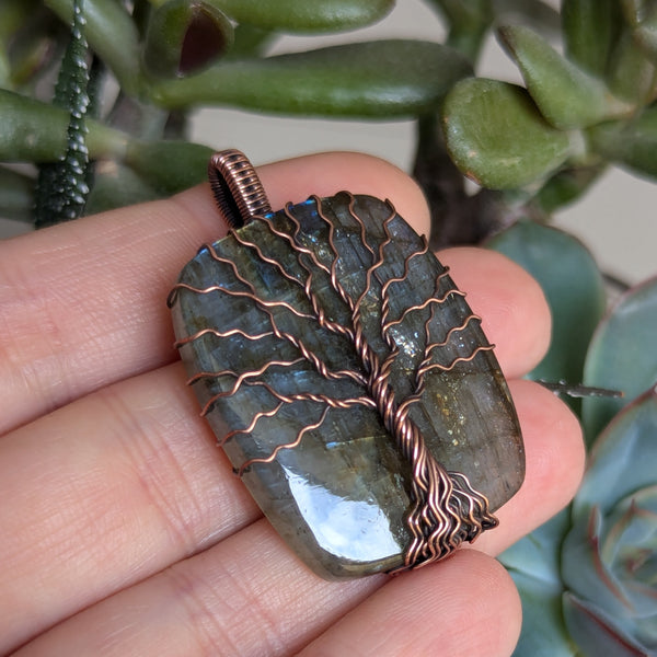 Labradorite Tree of Life Wire Wrapped Oxidized Copper Pendant