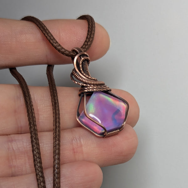 Aurora Opal Wire Wrapped Oxidized Copper Pendant