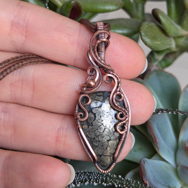 Marcasite Wire Wrapped Oxidized Copper Pendant