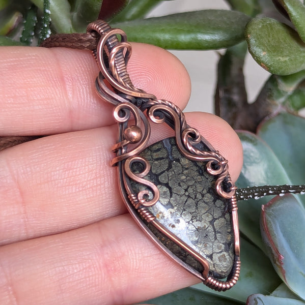 Marcasite Wire Wrapped Oxidized Copper Pendant