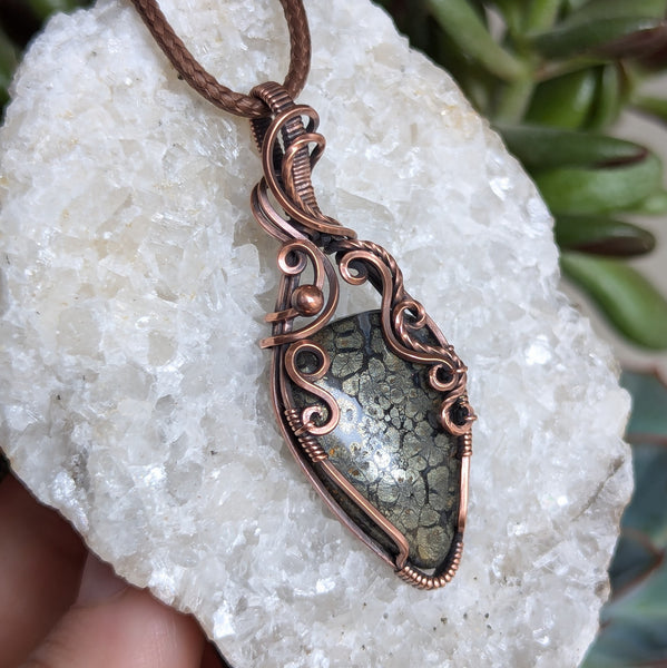 Marcasite Wire Wrapped Oxidized Copper Pendant