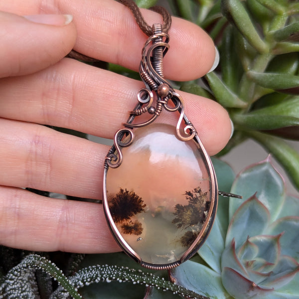 Dendritic Agate Wire Wrapped Oxidized Copper Pendant