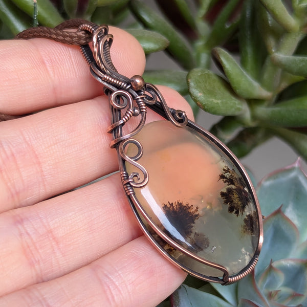 Dendritic Agate Wire Wrapped Oxidized Copper Pendant