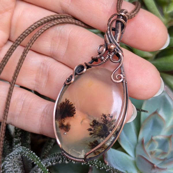 Dendritic Agate Wire Wrapped Oxidized Copper Pendant