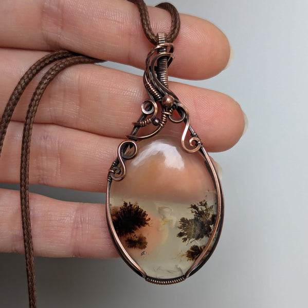 Dendritic Agate Wire Wrapped Oxidized Copper Pendant