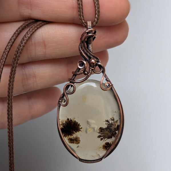 Dendritic Agate Wire Wrapped Oxidized Copper Pendant