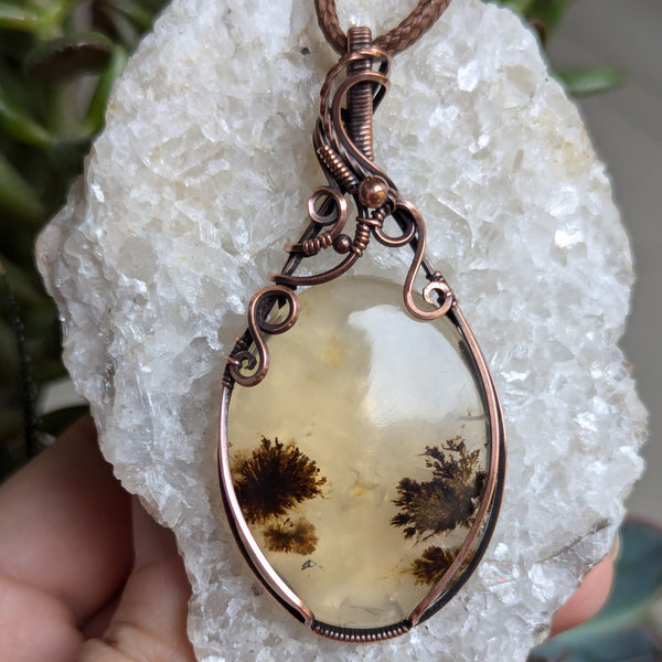 Dendritic Agate Wire Wrapped Oxidized Copper Pendant