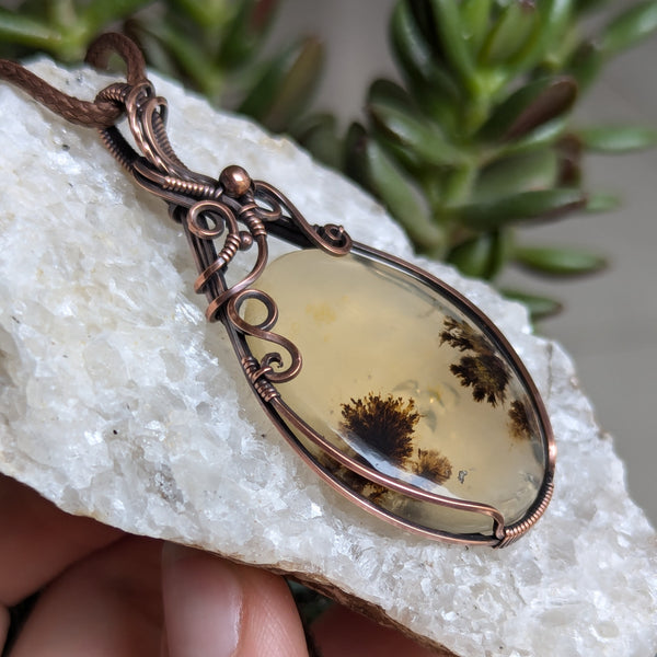 Dendritic Agate Wire Wrapped Oxidized Copper Pendant