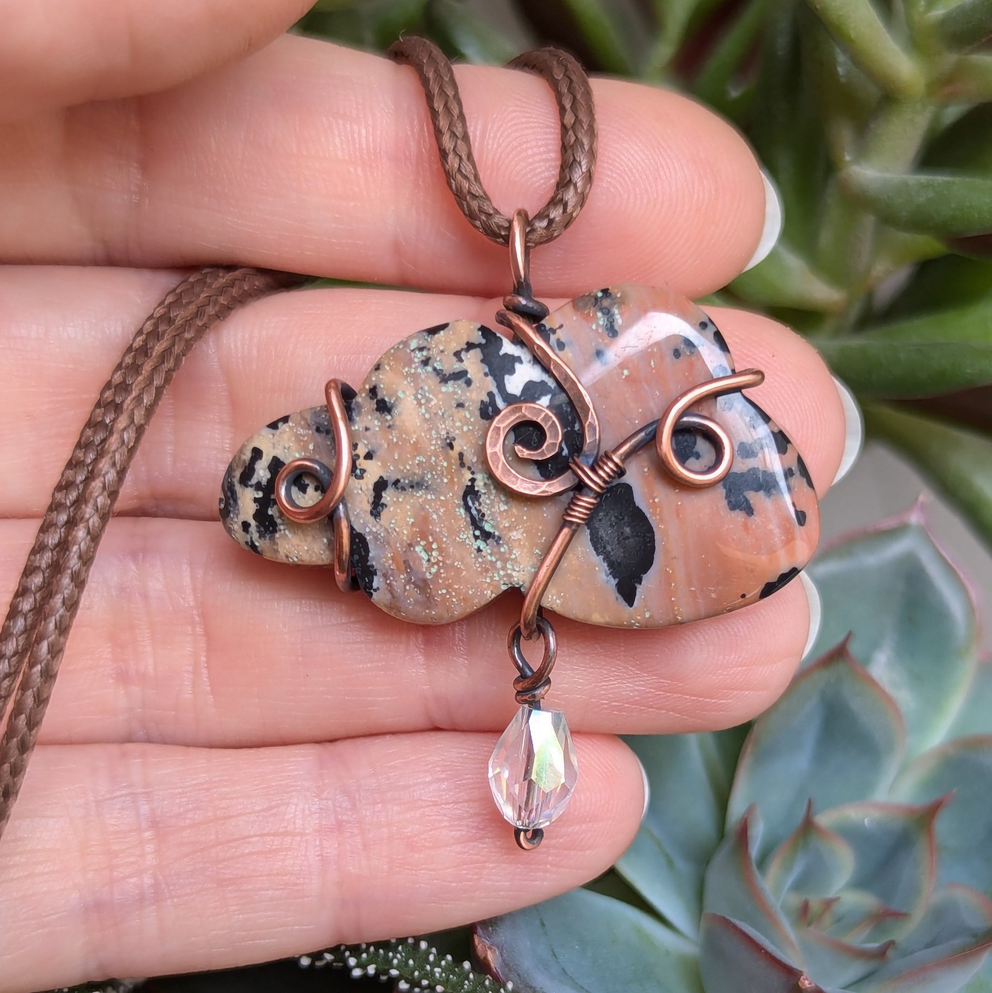 Honey Dendrite Cloud Wire Wrapped Oxidized Copper Pendant