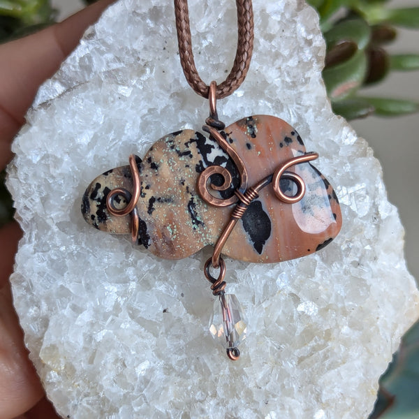 Honey Dendrite Cloud Wire Wrapped Oxidized Copper Pendant